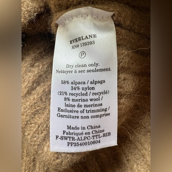 Everlane Sweater Women S Alpaca Oversized Turtleneck Merino Wool Camel Color - Picture 9 of 9
